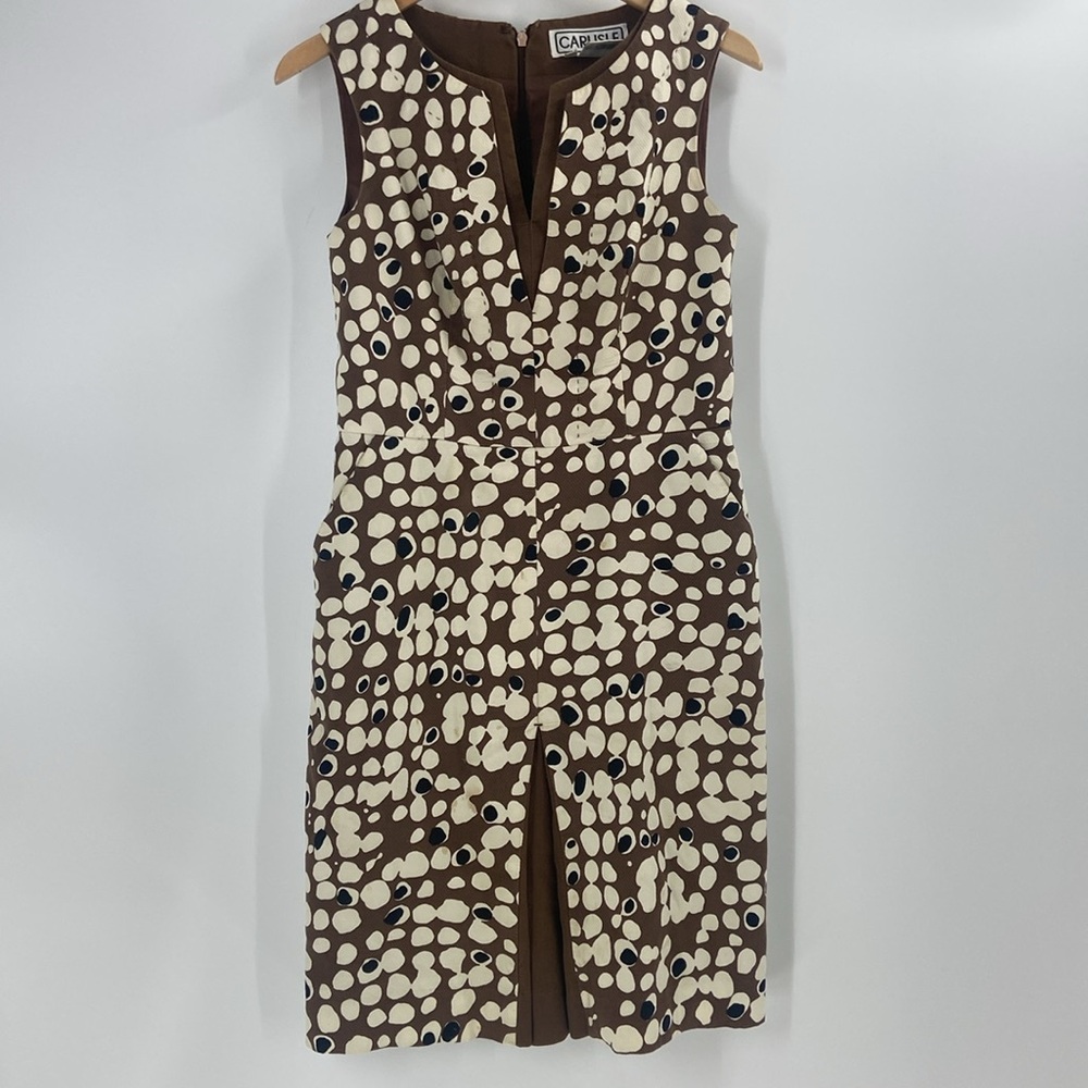 Carlisle sheath dress brown cream black print midi length career business